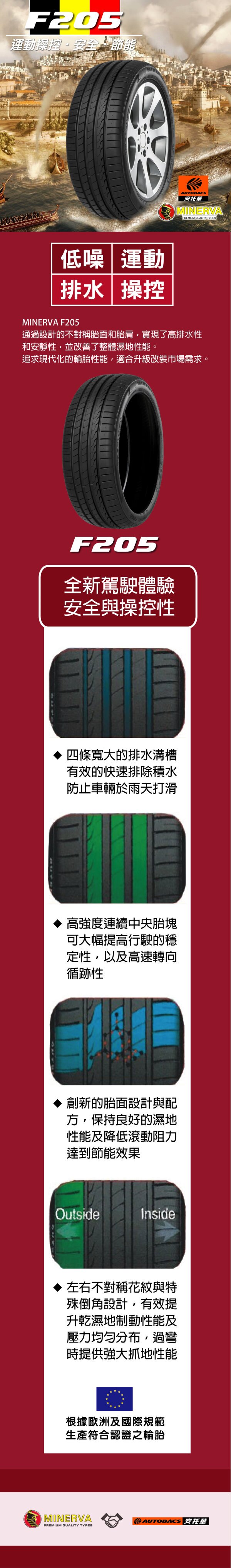 MINERVA 米納瓦輪胎 F205 - 215/55/17 低噪/排水/運動/操控/轎車胎 一入
