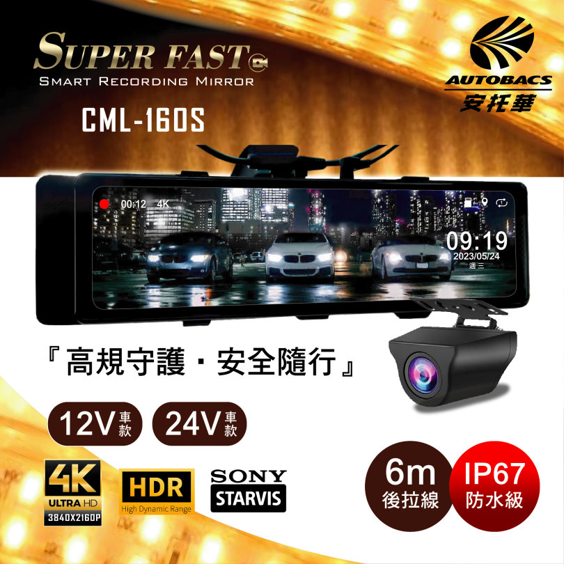 📌【官網限定】【SUPER FAST】CML-160S 雙星頂級超廣角4K 雙鏡頭GPS前後電子後視鏡 行車記錄器(不含裝)